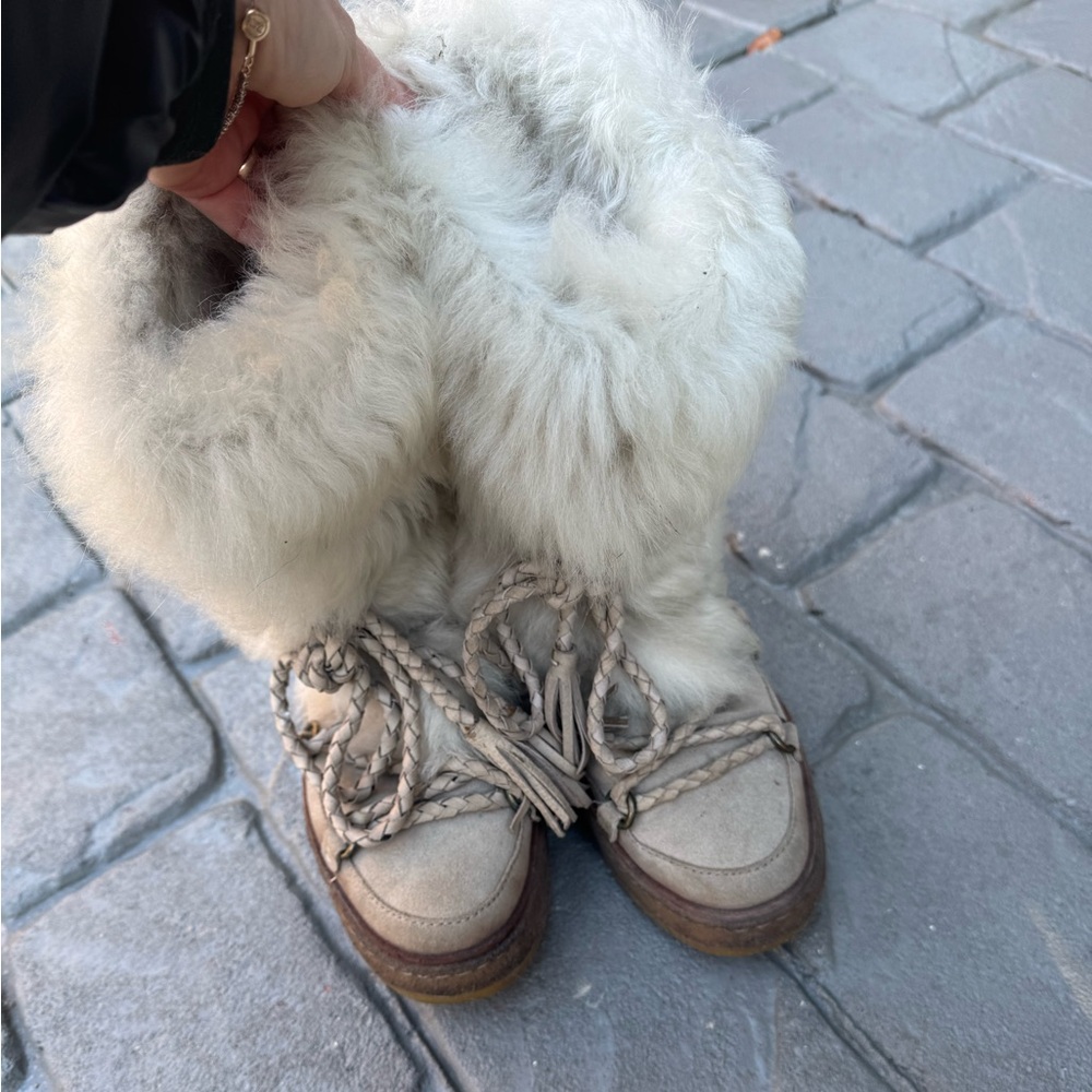Frye Gail Shearling Tall Cement Fur Boots